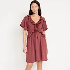 Old Navy Dusty Rose Ruffle V-Neck Short Sleeve Dress